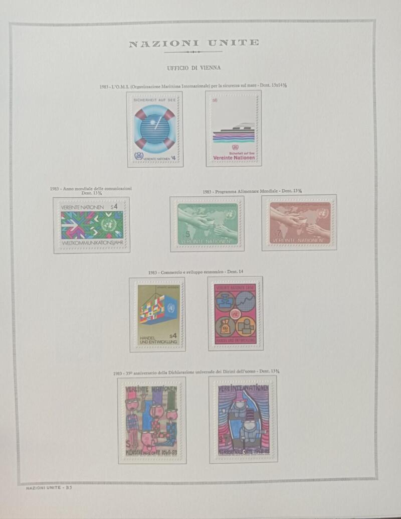 Francobolli Nazioni Unite – Ufficio di Vienna Anno 1983 Annata completa Montata su foglio Marini King usato (il foglio King è in omaggio)