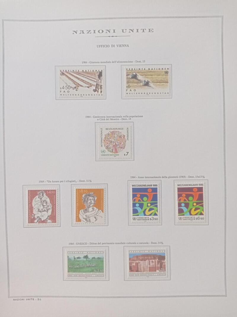 Francobolli Nazioni Unite – Ufficio di Vienna Anno 1984 Annata completa Montata su foglio Marini King usato (il foglio King è in omaggio)