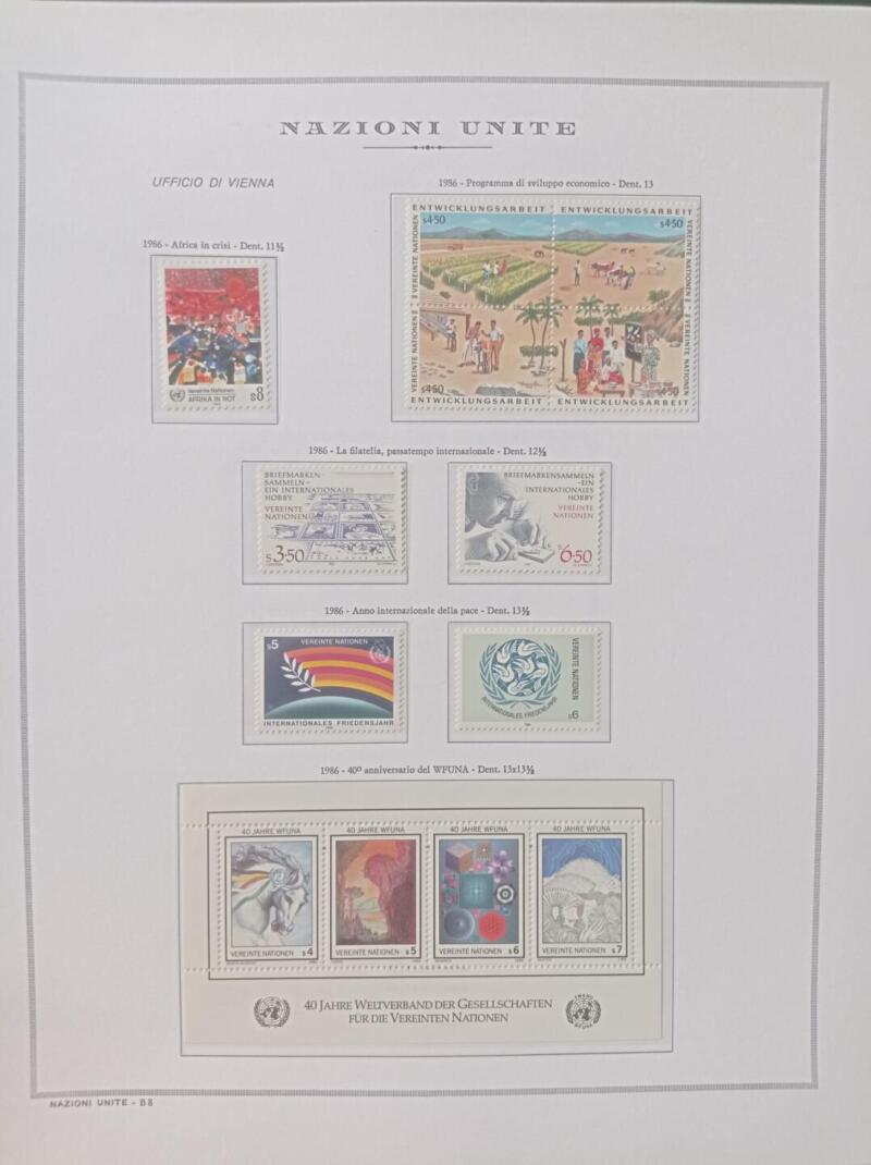 Francobolli Nazioni Unite – Ufficio di Vienna Anno 1986 Annata completa compreso foglietto Montati su foglio Marini King usato (il foglio King è in omaggio)