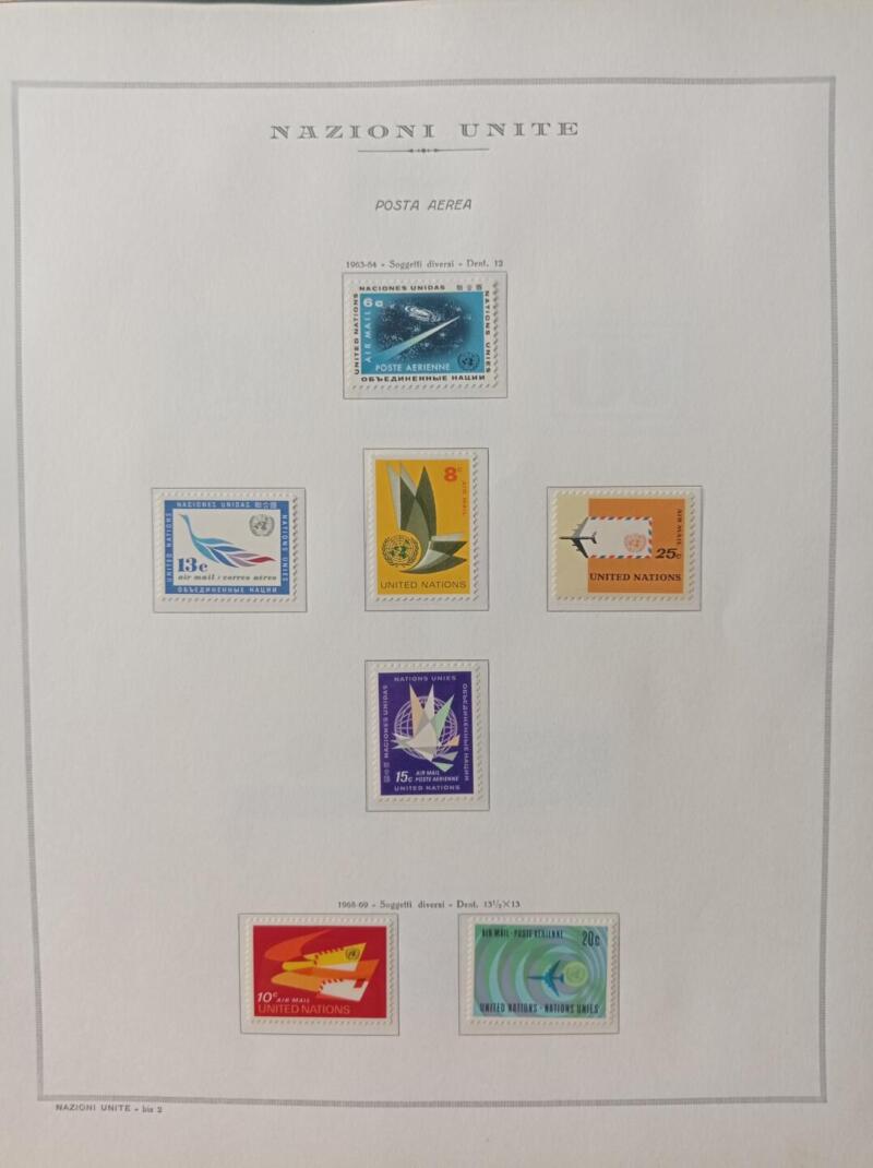 Francobolli Nazioni Unite - Ufficio di New York Anni 1963-1969 Posta Aerea Montati su Foglio Marini King (il foglio King è in omaggio)