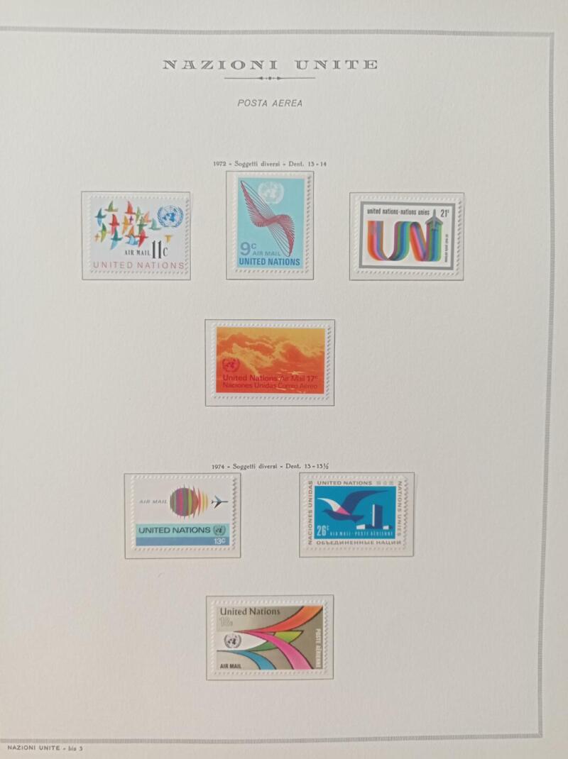 Francobolli Nazioni Unite - Ufficio di New York Anni 1972 e 1974 Posta Aerea Montati su Foglio Marini King (il foglio King è in omaggio)