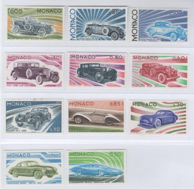 Francobolli Monaco Anno 1975 Evoluzione della linea dell'automobile dal 1907 al 1974