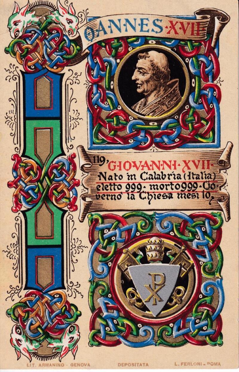 Cartolina d'epoca Serie dedicata a Sua Santità Papa Pio X e da Lui Benedetta Roma ottobre 1903 - 119 Giovanni XVII