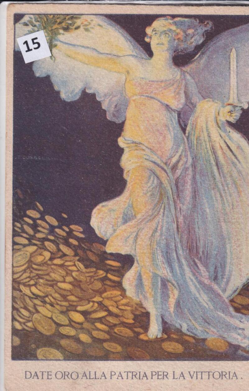 Cartolina d'epoca a soggetto militare Date oro alla Patria per la vittoria