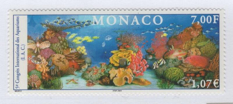 Francobollo Monaco Anno 2000 Quinto congresso internazionale degli acquari LAC