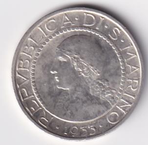 Moneta FORTIS. IN. TEMPERANTIA L. 5 - REPUBBLICA DI S. MARINO 1933