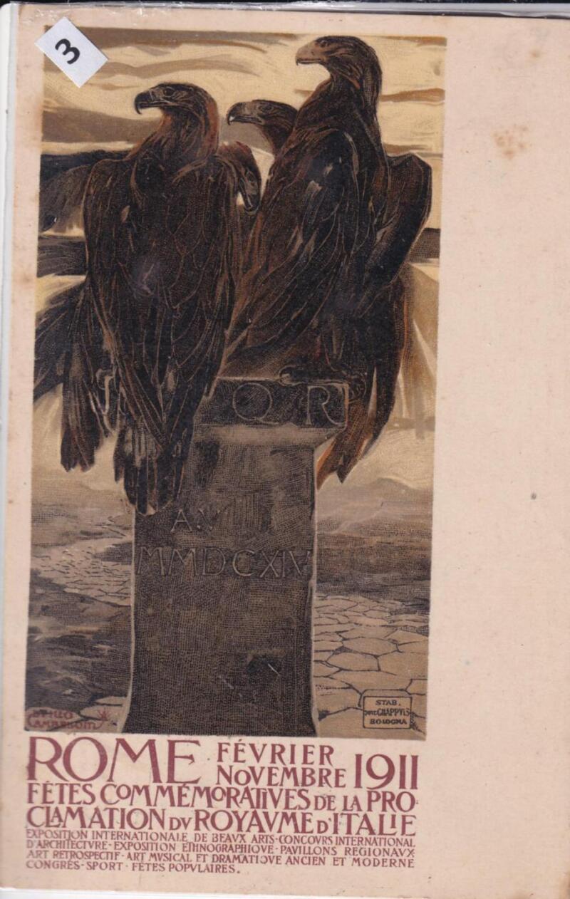 Cartolina d'epoca a soggetto militare Rome Fevrier Novembre 1911 Fetes commemoratives de la proclamation du Royaume d'Italie