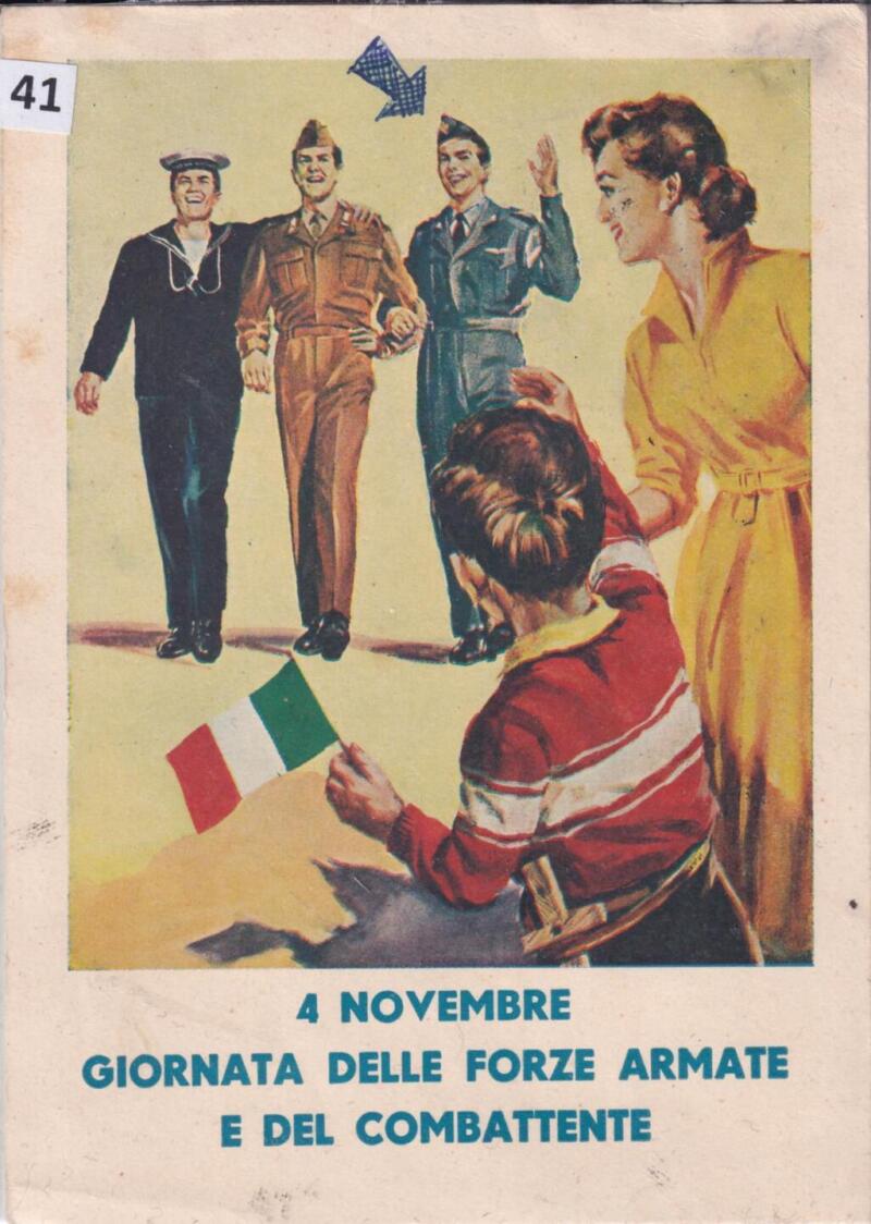 Cartolina d'epoca a soggetto militare 4 novembre giornata delle Forze Armate e del Combattente