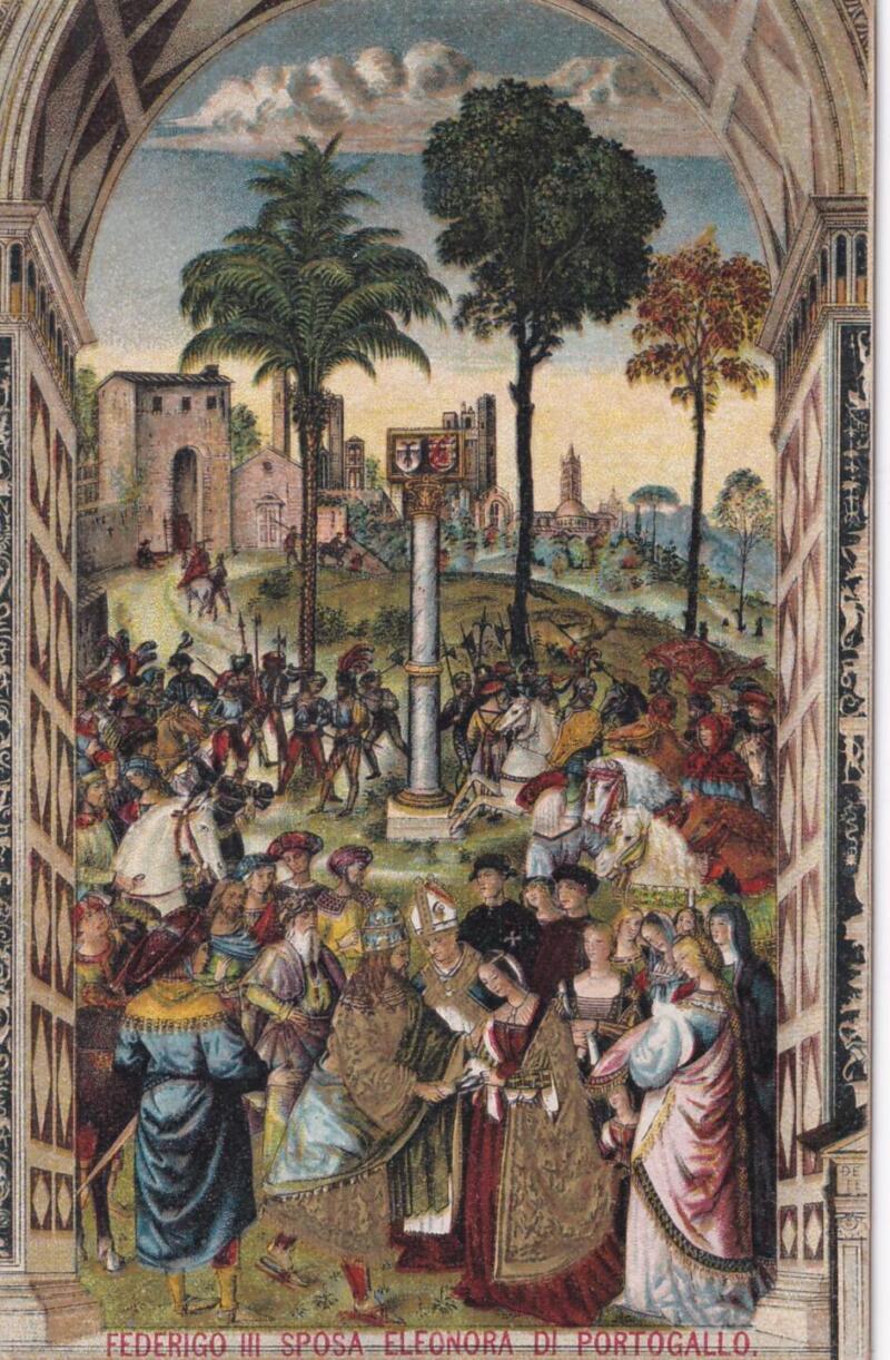 Cartolina d'epoca Serie Enea Piccolomini - Federico III sposa Eleonora di Portogallo Quinto Quadro