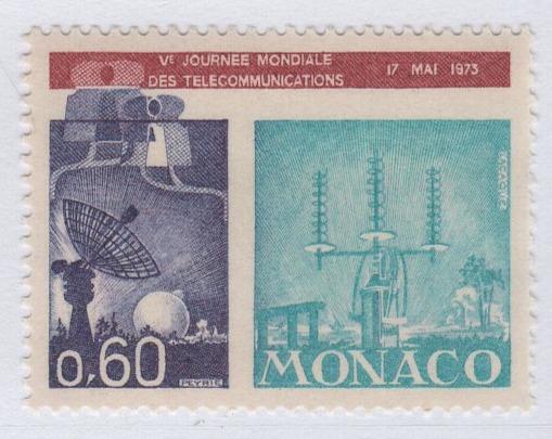 Francobollo Monaco Anno 1973 Quinta giornata mondiale delle telecomunicazioni