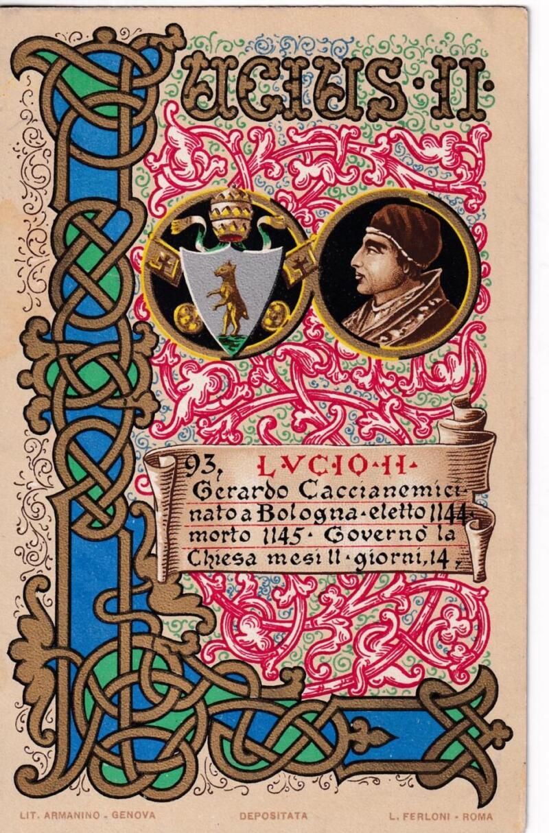 Cartolina d'epoca Serie dedicata a Sua Santità Papa Pio X e da Lui Benedetta Roma ottobre 1903 - 93 Lucio II