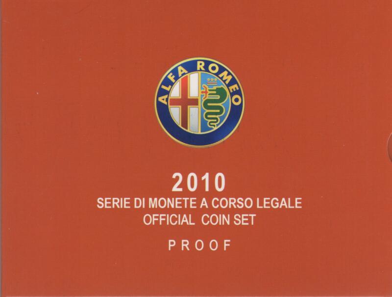 Monete Italia Anno 2010 Serie divisionale Proof con 5 Euro in argento Centenario Alfa Romeo