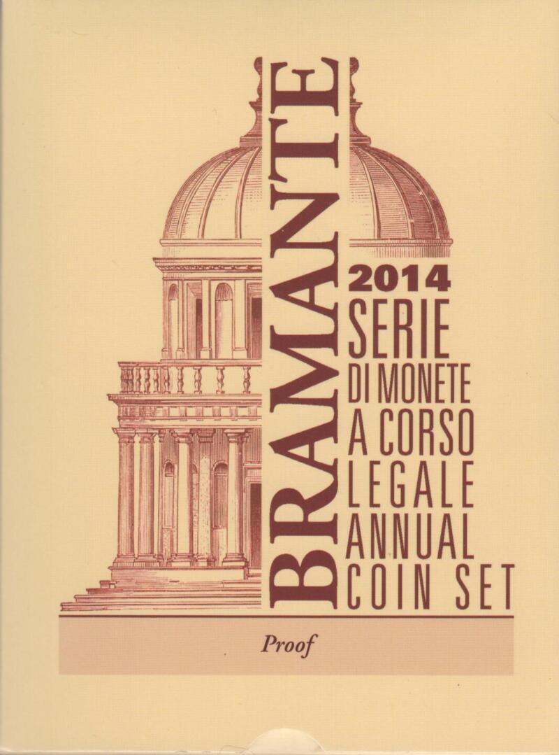 Monete Italia Anno 2014 Serie divisionale Proof con 5 Euro in argento 500esimo anniversario della scomparsa di Donato Bramante